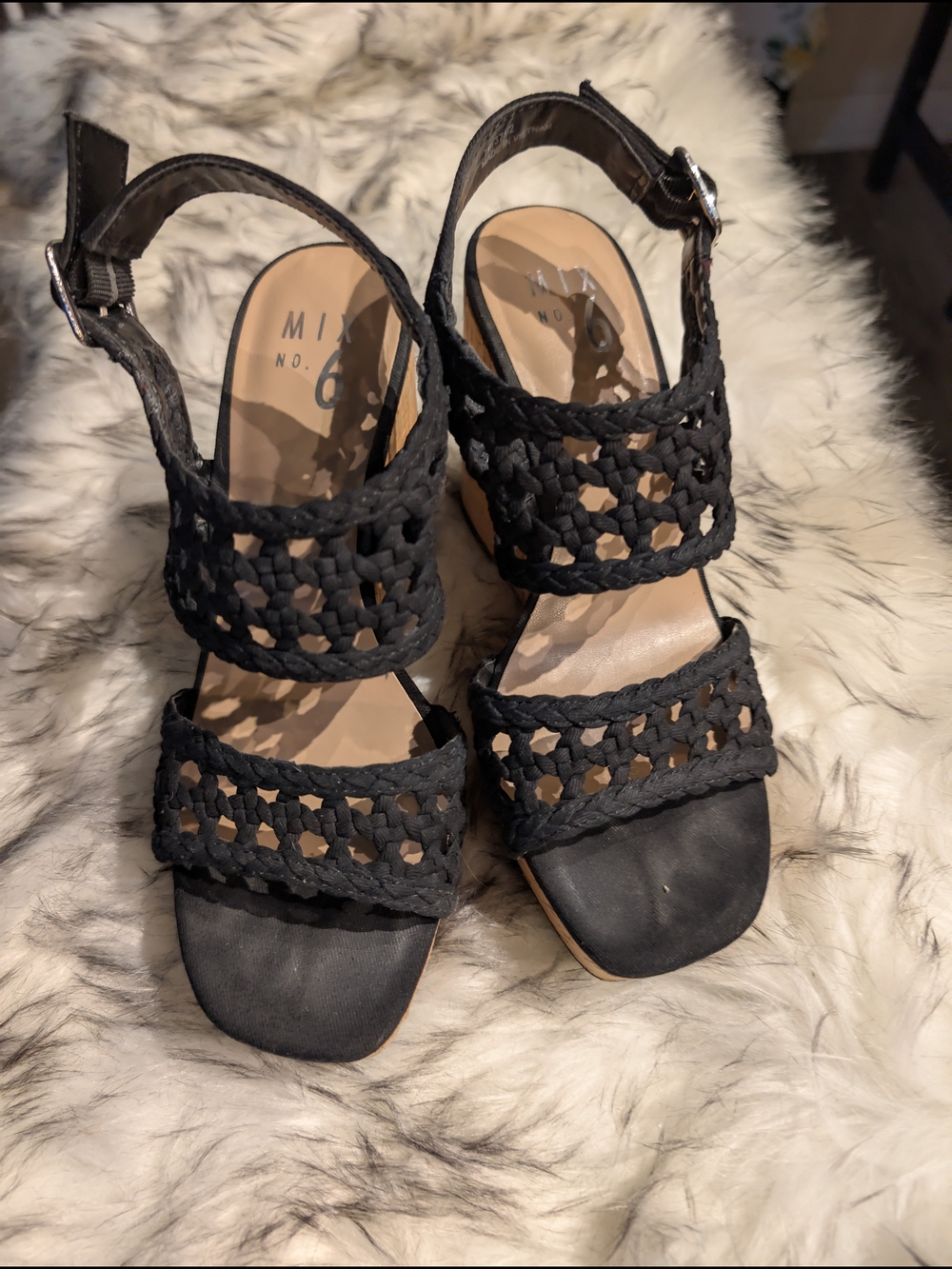 Mix No. 6 Black Braided Wedge Sandals